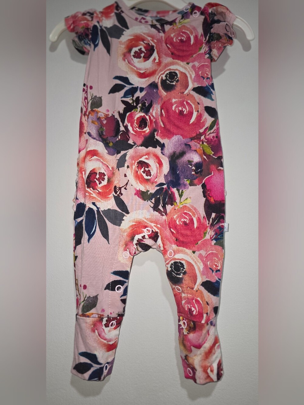 Posh Peanut Pink Floral Footie with Rose Print